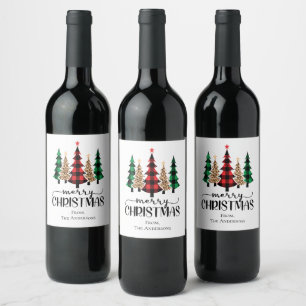 Rótulo De Garrafa De Cerveja Árvores de Natal Xadrez Vermelho Verde e Preto