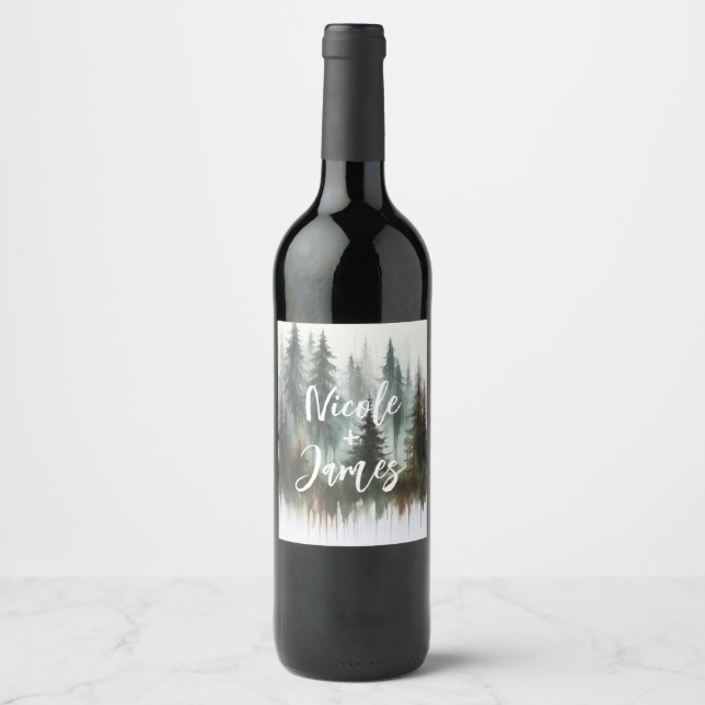 Rótulo De Garrafa De Cerveja Árvores em Aquarela Casamento Rústico Selvagem (Frente)