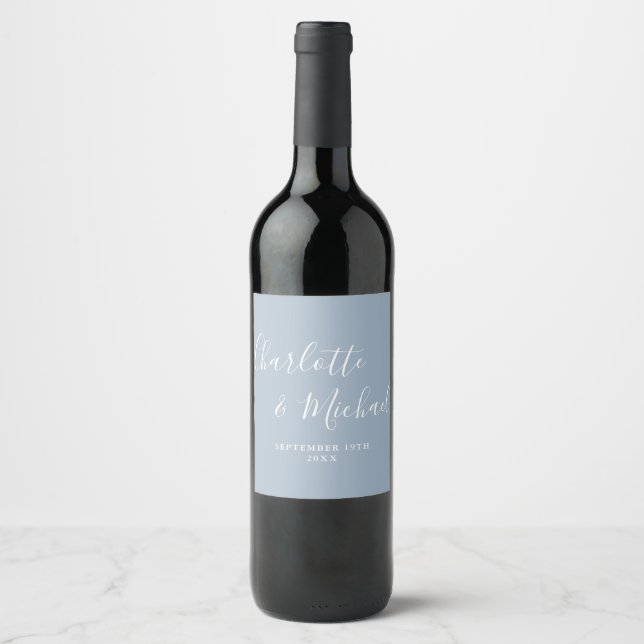 Rótulo De Garrafa De Cerveja Assinatura Elegante Script Casamento Azul Empoeira (Frente)