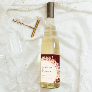 Rótulo De Garrafa De Cerveja Autumn Floral Burgundy Cream Wedding
