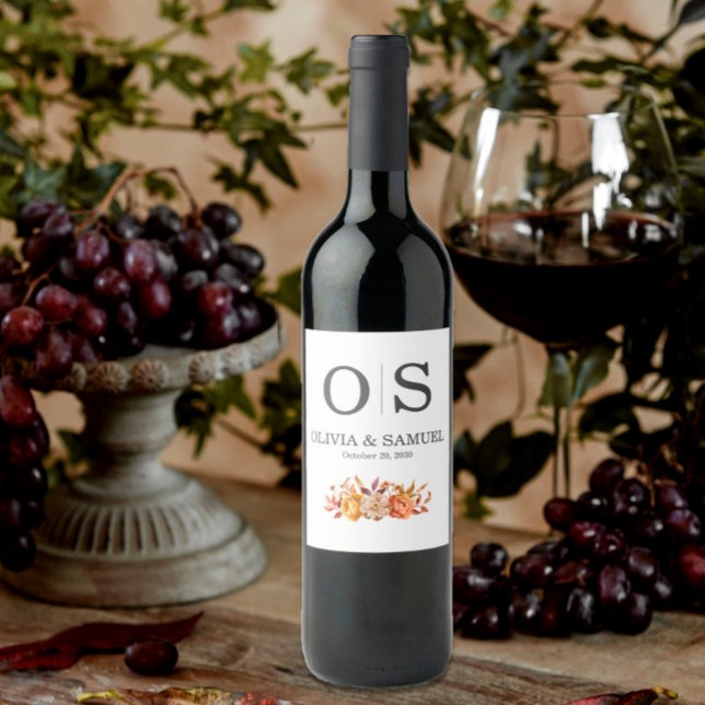 Rótulo De Garrafa De Cerveja Autumn Floral Monograma Personalize Bottle (Criador carregado)