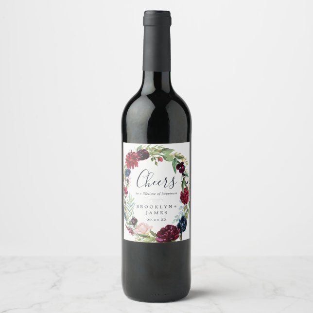 Rótulo De Garrafa De Cerveja Autumn Garden Burgundy Anima Vinhos De Casamento (Frente)