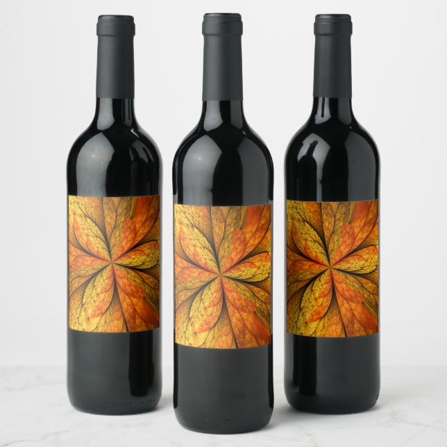 Rótulo De Garrafa De Cerveja Autumn Plant, Modern Abstrato Fractal Art Leaf (Garrafas)