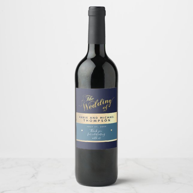 Rótulo De Garrafa De Cerveja azul de casamento moderno (Frente)