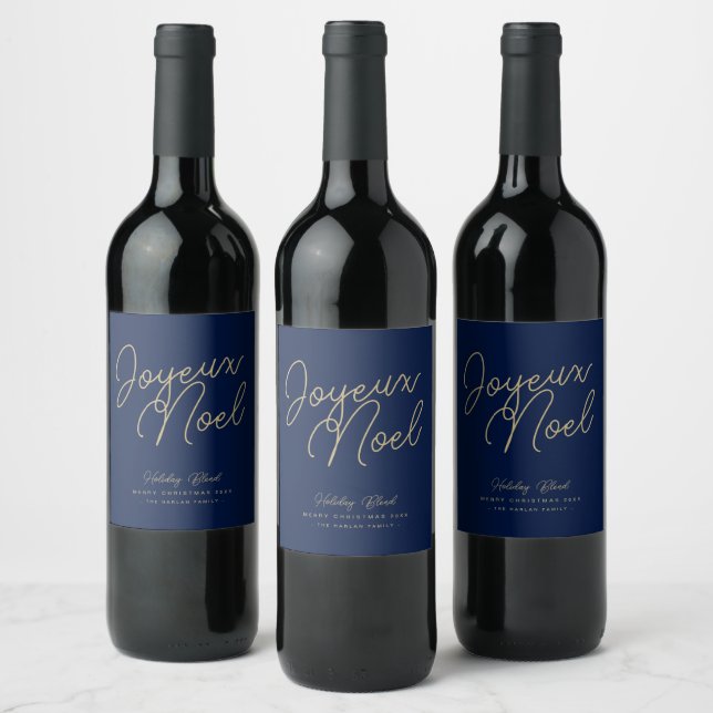 Rótulo De Garrafa De Cerveja Azul Elegante Simples e Dourado Natal do Joyeux (Garrafas)