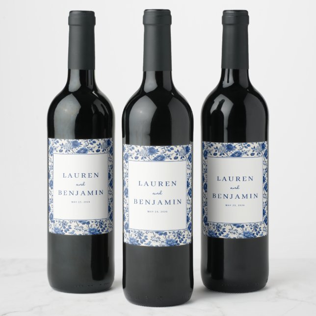Rótulo De Garrafa De Cerveja Azul Floral Elegante (Garrafas)