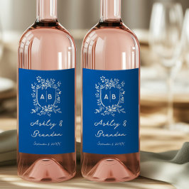 Rótulo De Garrafa De Cerveja Azul Francês Caprichoso Floral Monograma Crista 