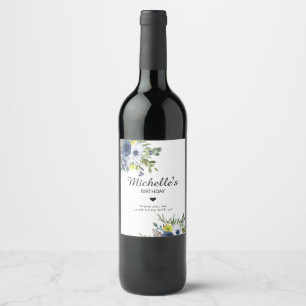 Rótulo De Garrafa De Cerveja Azul Marinho Amarelo Aquarela Floral Aniversário