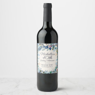 Rótulo De Garrafa De Cerveja Azul Marinho Poeira Azul Floral Aniversário de 40 