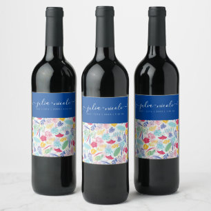 Rótulo De Garrafa De Cerveja Azul Marinho Rosa Selvagem Floresta Evergreen Casa