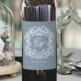 Rótulo De Garrafa De Cerveja Azul Poeirento Elegante Crista Monograma Casamento