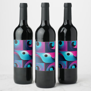 Rótulo De Garrafa De Cerveja Azul preto-rosa Geométrico