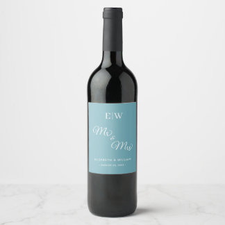 Rótulo De Garrafa De Cerveja Azul Retro Simples Elegante com Casamento Monogram