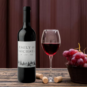 Rótulo De Garrafa De Cerveja Azul Verde Evergreen Montanha Minimalista