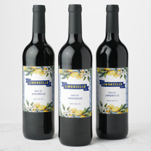 Rótulo De Garrafa De Cerveja Azulejos Azuis Aquarela Limões Limocello