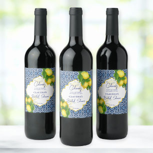 Rótulo De Garrafa De Cerveja Azulejos azuis limão festa de chá de noiva persona