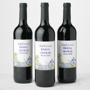 Rótulo De Garrafa De Cerveja Azulejos Portugueses Azuis Chuveiro de Noiva Medit
