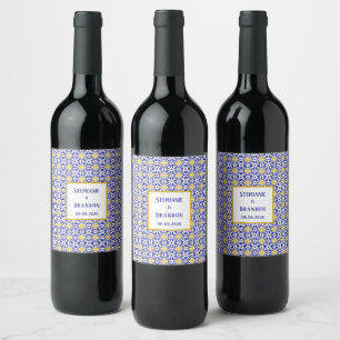 Rótulo De Garrafa De Cerveja Azulejos Portugueses Casamento Azul Mediterrâneo
