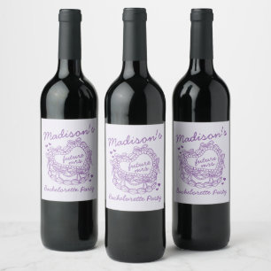 Rótulo De Garrafa De Cerveja Bachelorette de Bolo Retro Cardíaco com Arco Roxo