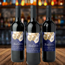 Rótulo De Garrafa De Cerveja Balões de ouro azul-marinho de aniversário