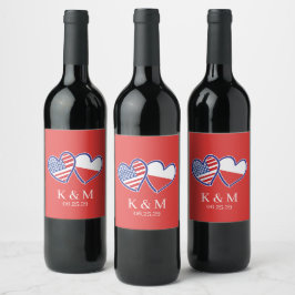 Rótulo De Garrafa De Cerveja Bandeiras do Coração Polonês Americano