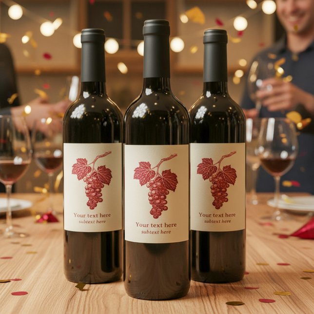 Rótulo De Garrafa De Cerveja Bando de uvas e folha de videira, burgundy (Bunch of grapes and vine leaf, burgundy wine label.)