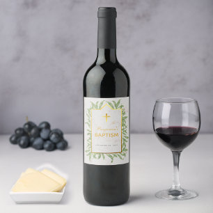 Rótulo De Garrafa De Cerveja Baptismo Vegetação Cruz Dourada Falsa Mármore Botâ
