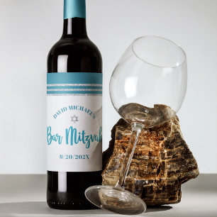 Rótulo De Garrafa De Cerveja Bar Mitzvah Moderno Talit Azul Teal Prata Script e