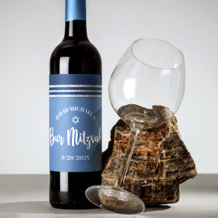 Rótulo De Garrafa De Cerveja Bar Mitzvah Moderno Tallit Azul Prata Script Negri