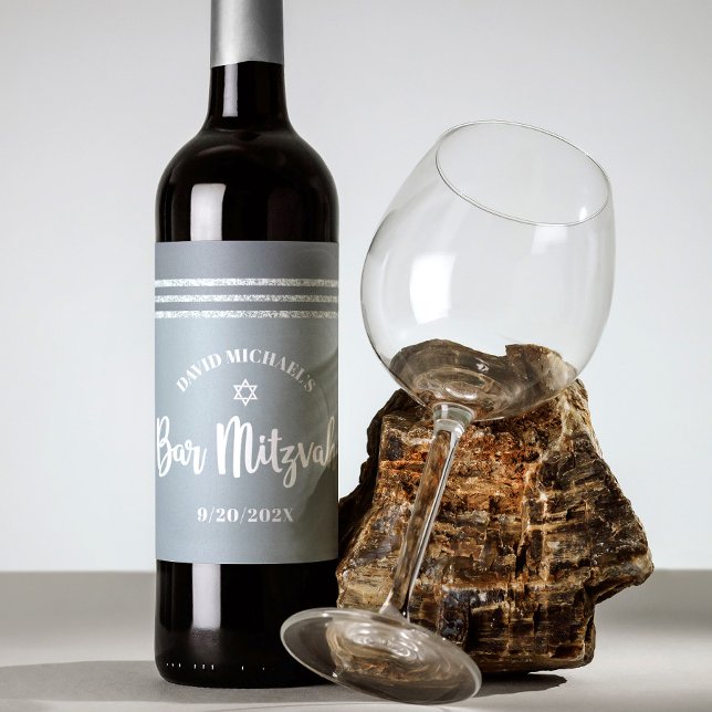 Rótulo De Garrafa De Cerveja Bar Mitzvah Silver Cinza Tallit Bold Script Modern (Criador carregado)