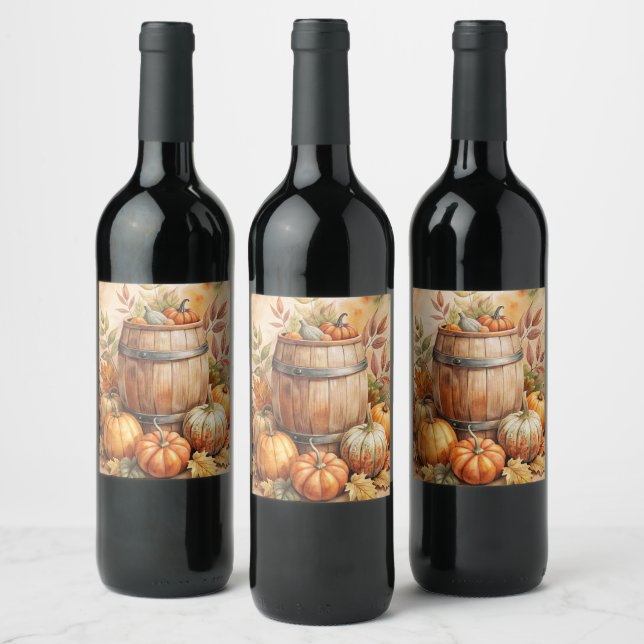 Rótulo De Garrafa De Cerveja Barrel with Pumpkins Fall (Garrafas)