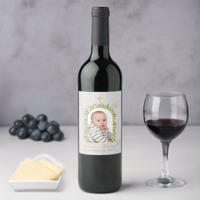 Rótulo De Garrafa De Cerveja Batismo Arco Fotográfico Greenery Faux Gold Foil M (Criador carregado)