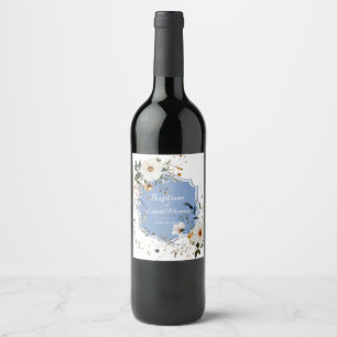 Rótulo De Garrafa De Cerveja Batismo Azul-Derramante Floral Elegante