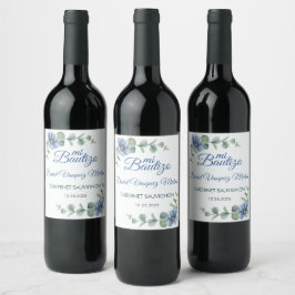 Rótulo De Garrafa De Cerveja Batismo Católico Bautizo Verde Deixa Flores Azuis