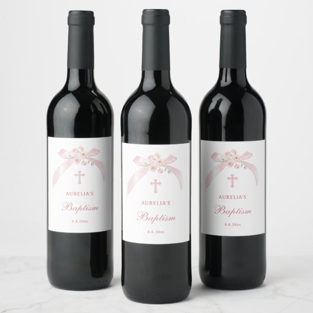 Rótulo De Garrafa De Cerveja Batismo Laço Rosa Floral (Garrafas)