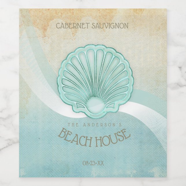Rótulo De Garrafa De Cerveja Beach House Clam Shell Aqua Blue ID623 (Rótulo Único)