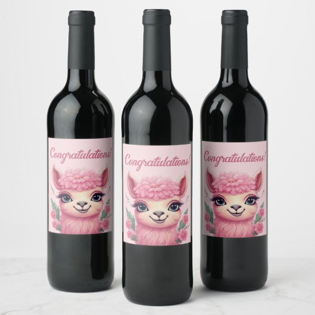 Rótulo De Garrafa De Cerveja Bebê Lama Sorriso Rosa (Garrafas)