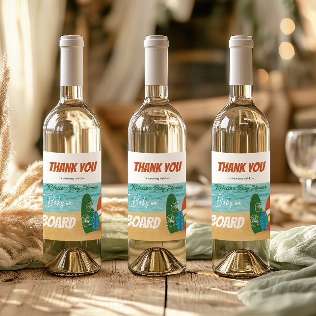 Rótulo De Garrafa De Cerveja Bebê no Conselho Surfing Tropical Beach Chá de fra (Criador carregado)