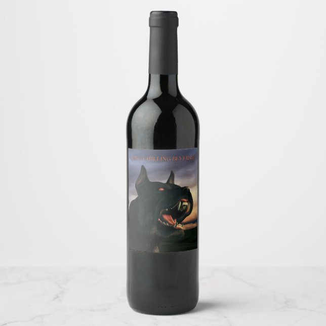 Rótulo De Garrafa De Cerveja Bebida Arrepiante. Cachorro grande e preto (Frente)