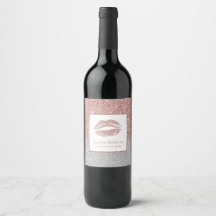 Rótulo De Garrafa De Cerveja Beijo de Batom Dourado Rosa Brilho Prateado Modern