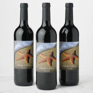 Rótulo De Garrafa De Cerveja Bela cena de praia com Starfish Weding Wine L