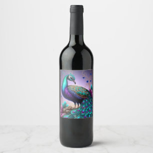 Rótulo De Garrafa De Cerveja Bela Coloração Peacock Peafowl Bird Willife