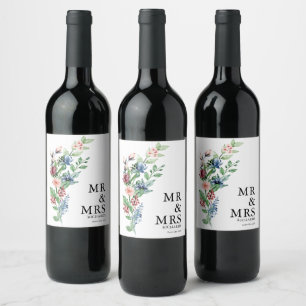 Rótulo De Garrafa De Cerveja Belo Buquê Floral de Aquarela Casamento