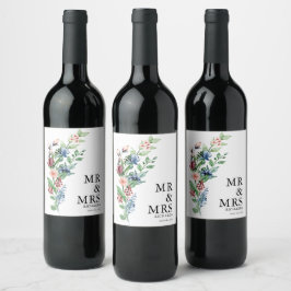 Rótulo De Garrafa De Cerveja Belo Casamento de Buquê Floral de Watercolor