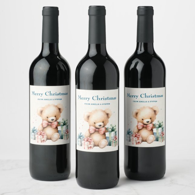 Rótulo De Garrafa De Cerveja Belo Urso de Teddy com presentes Feliz Natal (Garrafas)
