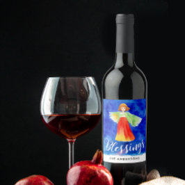 Rótulo De Garrafa De Cerveja Bênçãos Cachorros Azuis Céu Guardião Aquarela