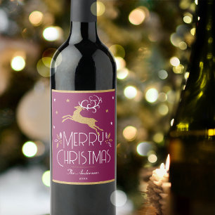 Rótulo De Garrafa De Cerveja Berna de Natal Elegante Plum Festivo Dourado
