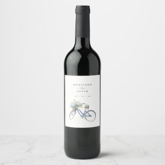 Rótulo De Garrafa De Cerveja Bicicleta Boêmia Azul Bicicleta Aquarela Vinho de 