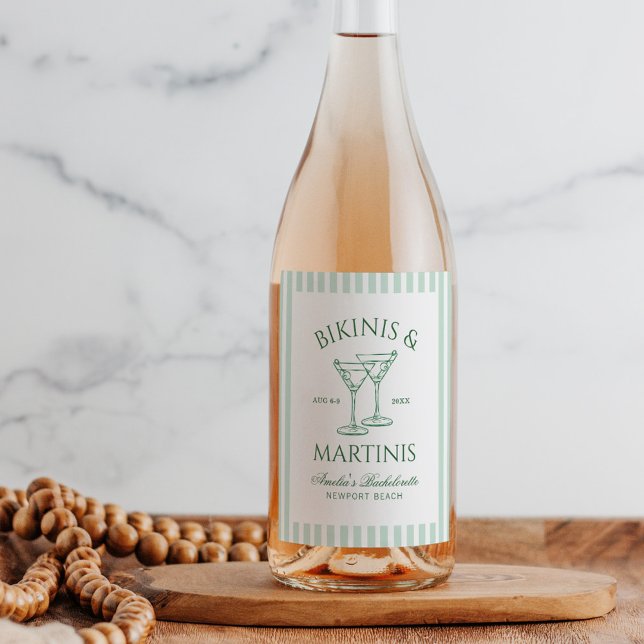 Rótulo De Garrafa De Cerveja Bikinis & Martinis - Bachelorette Verde (Criador carregado)