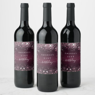 Rótulo De Garrafa De Cerveja Birthday burgundy cor-de-rosa-poeira